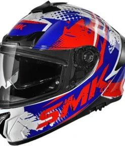 SMK TYPHOON GRUNGE FULL FACE HELMET WHITE BLUE RED (MA153)